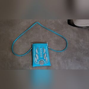 Elegant Blue Embroidered Crossbody Bag